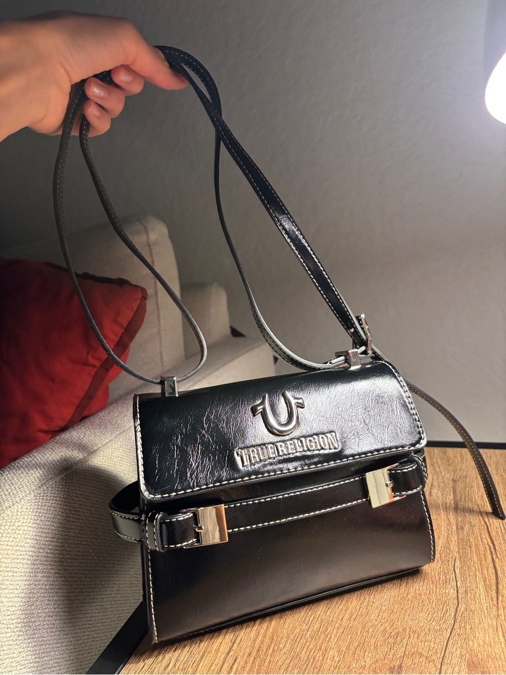 True Religion Buckle Tab Black Versatile Crossbody Bag